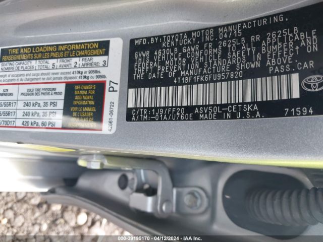 Photo 8 VIN: 4T1BF1FK6FU957820 - TOYOTA CAMRY 