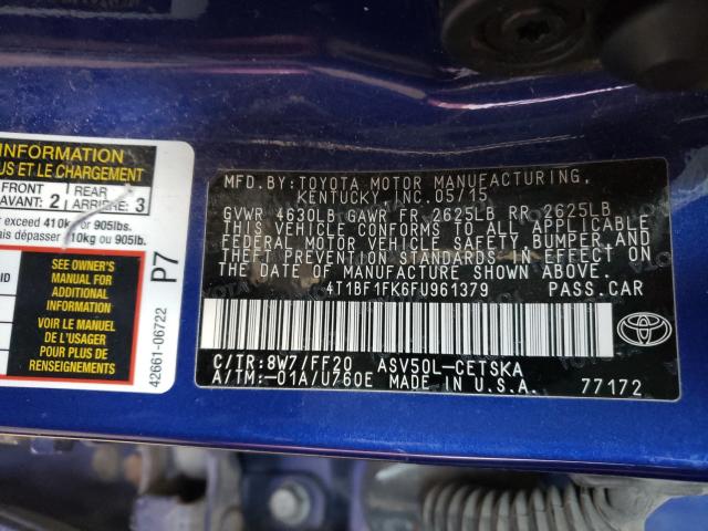 Photo 9 VIN: 4T1BF1FK6FU961379 - TOYOTA CAMRY LE 