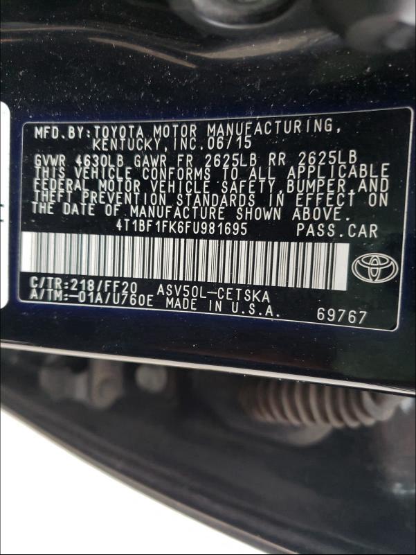 Photo 9 VIN: 4T1BF1FK6FU981695 - TOYOTA CAMRY LE 