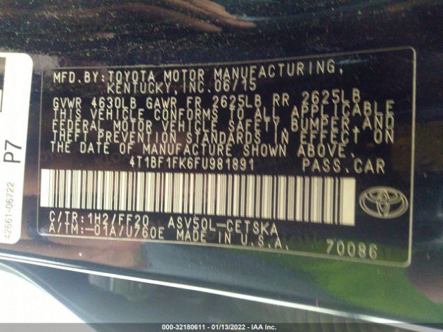 Photo 8 VIN: 4T1BF1FK6FU981891 - TOYOTA CAMRY 