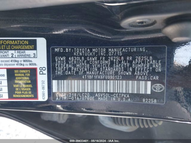 Photo 8 VIN: 4T1BF1FK6FU990123 - TOYOTA CAMRY 