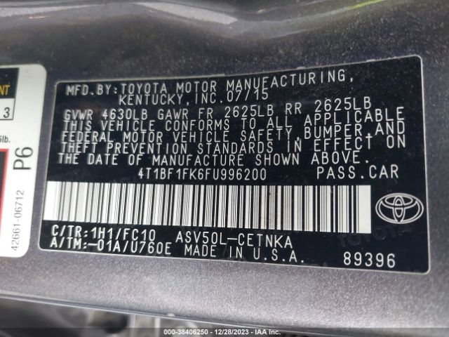 Photo 8 VIN: 4T1BF1FK6FU996200 - TOYOTA CAMRY 