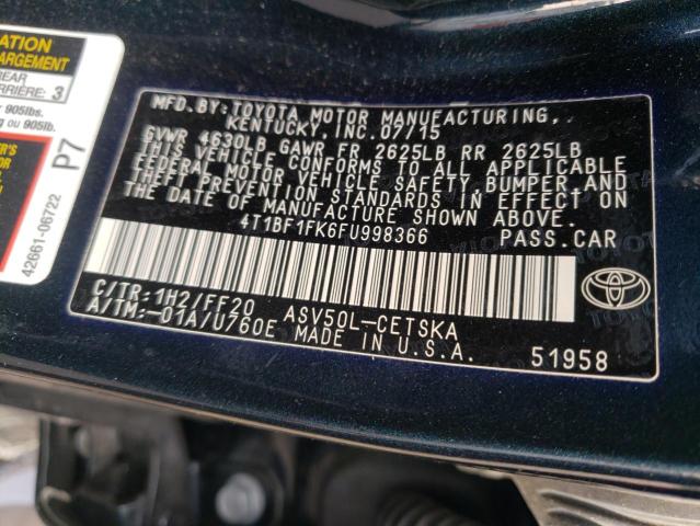 Photo 9 VIN: 4T1BF1FK6FU998366 - TOYOTA CAMRY LE 