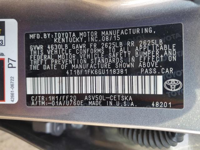 Photo 11 VIN: 4T1BF1FK6GU118381 - TOYOTA CAMRY LE 