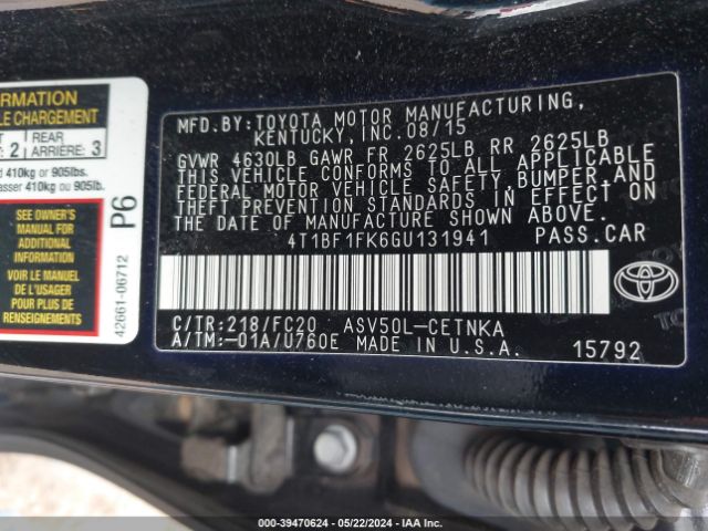 Photo 8 VIN: 4T1BF1FK6GU131941 - TOYOTA CAMRY 