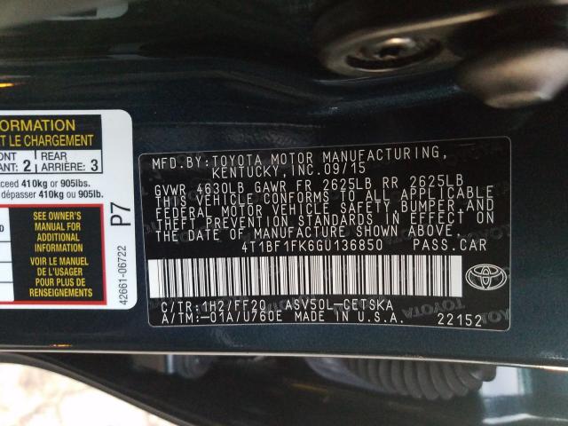 Photo 9 VIN: 4T1BF1FK6GU136850 - TOYOTA CAMRY LE 