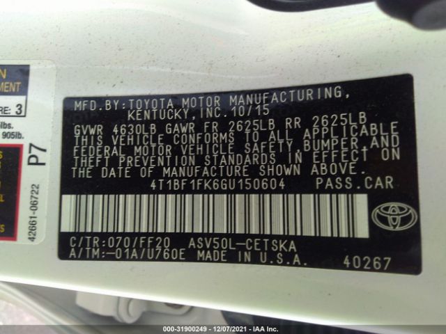 Photo 8 VIN: 4T1BF1FK6GU150604 - TOYOTA CAMRY 