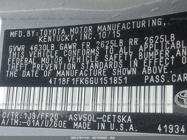 Photo 8 VIN: 4T1BF1FK6GU151851 - TOYOTA CAMRY 