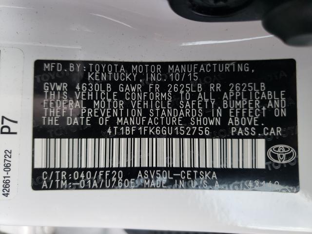 Photo 9 VIN: 4T1BF1FK6GU152756 - TOYOTA CAMRY LE 