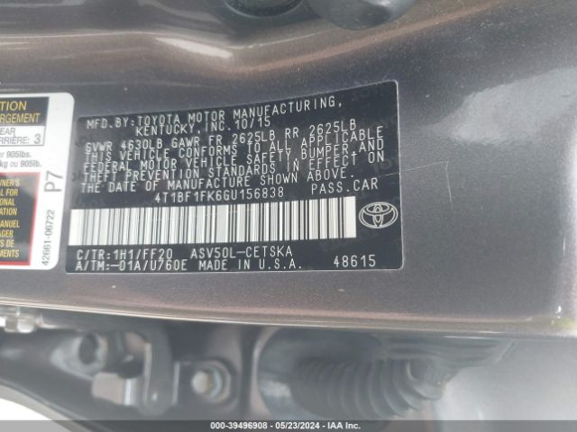 Photo 8 VIN: 4T1BF1FK6GU156838 - TOYOTA CAMRY 