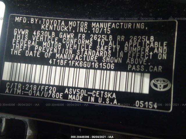 Photo 8 VIN: 4T1BF1FK6GU161506 - TOYOTA CAMRY 