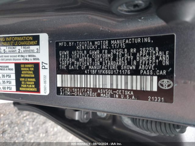 Photo 8 VIN: 4T1BF1FK6GU171176 - TOYOTA CAMRY 