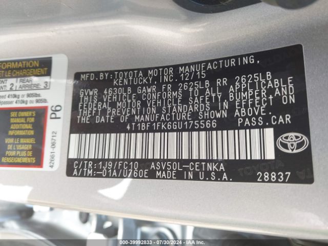 Photo 8 VIN: 4T1BF1FK6GU175566 - TOYOTA CAMRY 