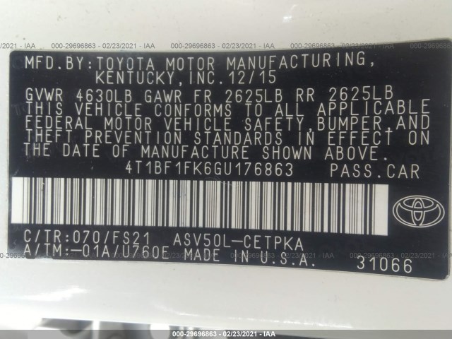 Photo 8 VIN: 4T1BF1FK6GU176863 - TOYOTA CAMRY 