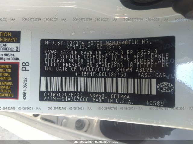 Photo 8 VIN: 4T1BF1FK6GU182453 - TOYOTA CAMRY 