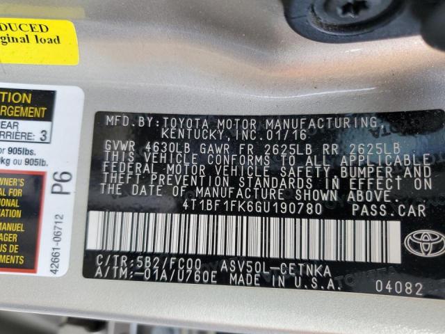 Photo 12 VIN: 4T1BF1FK6GU190780 - TOYOTA CAMRY LE 