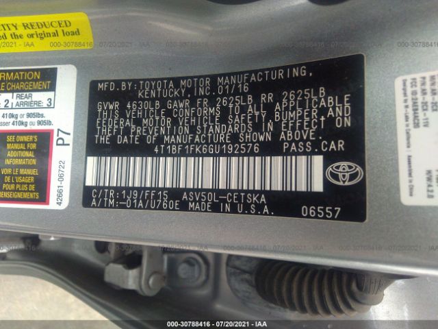 Photo 8 VIN: 4T1BF1FK6GU192576 - TOYOTA CAMRY 