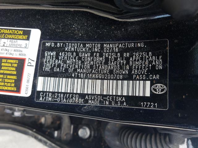 Photo 9 VIN: 4T1BF1FK6GU200708 - TOYOTA CAMRY LE 