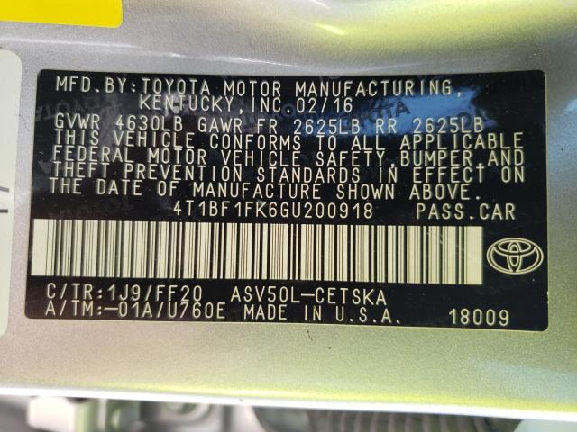 Photo 9 VIN: 4T1BF1FK6GU200918 - TOYOTA CAMRY LE 