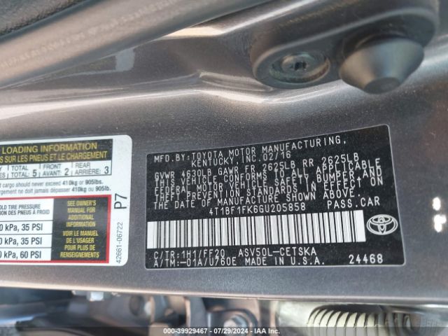 Photo 8 VIN: 4T1BF1FK6GU205858 - TOYOTA CAMRY 