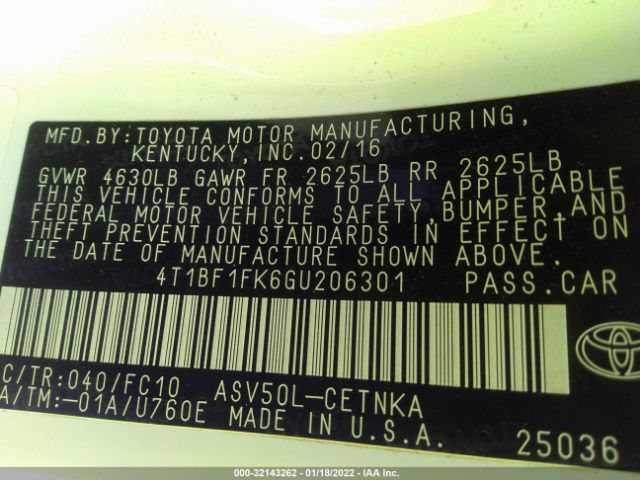 Photo 8 VIN: 4T1BF1FK6GU206301 - TOYOTA CAMRY 