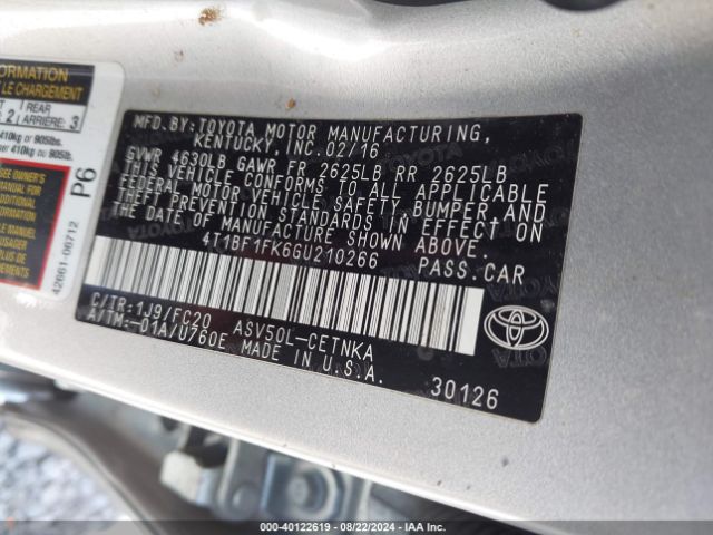 Photo 8 VIN: 4T1BF1FK6GU210266 - TOYOTA CAMRY 