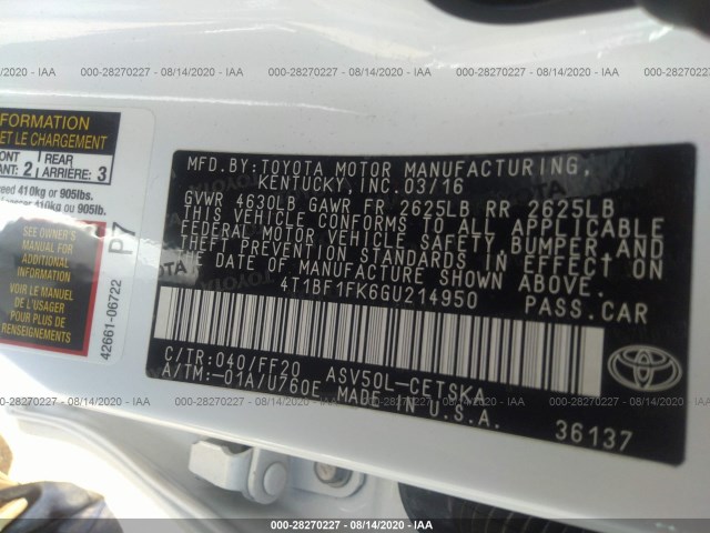 Photo 8 VIN: 4T1BF1FK6GU214950 - TOYOTA CAMRY 