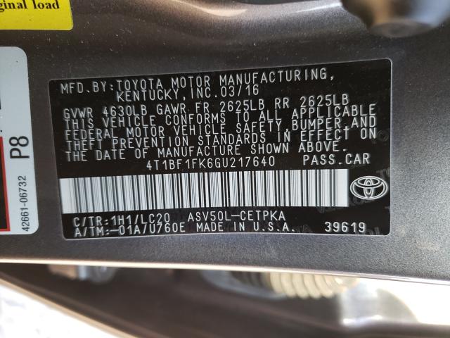 Photo 9 VIN: 4T1BF1FK6GU217640 - TOYOTA CAMRY LE 