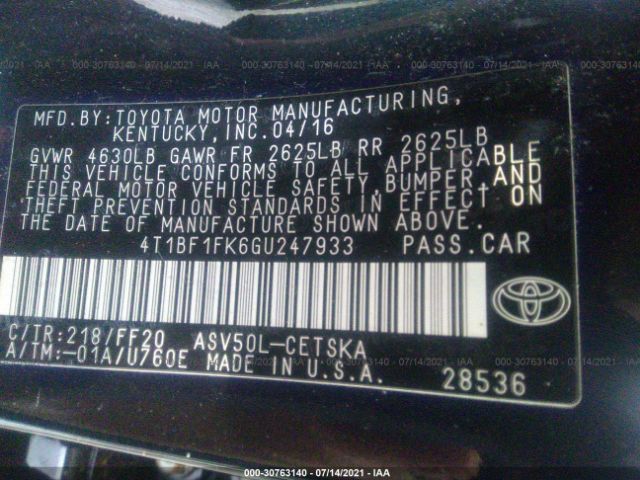 Photo 8 VIN: 4T1BF1FK6GU247933 - TOYOTA CAMRY 