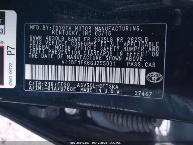 Photo 8 VIN: 4T1BF1FK6GU255031 - TOYOTA CAMRY 