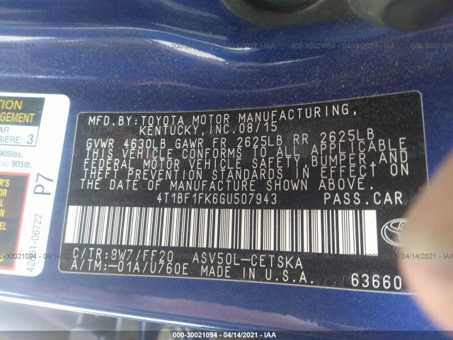 Photo 8 VIN: 4T1BF1FK6GU507943 - TOYOTA CAMRY 