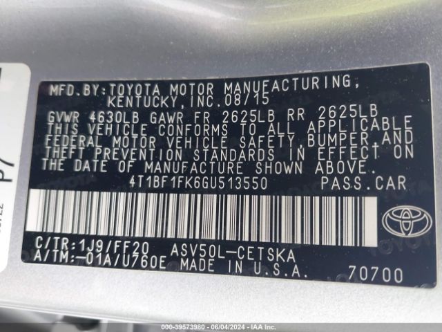 Photo 8 VIN: 4T1BF1FK6GU513550 - TOYOTA CAMRY 