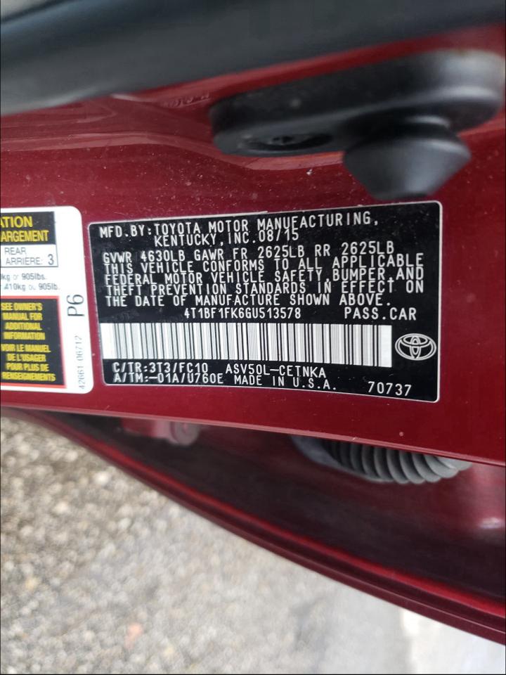 Photo 9 VIN: 4T1BF1FK6GU513578 - TOYOTA CAMRY LE 