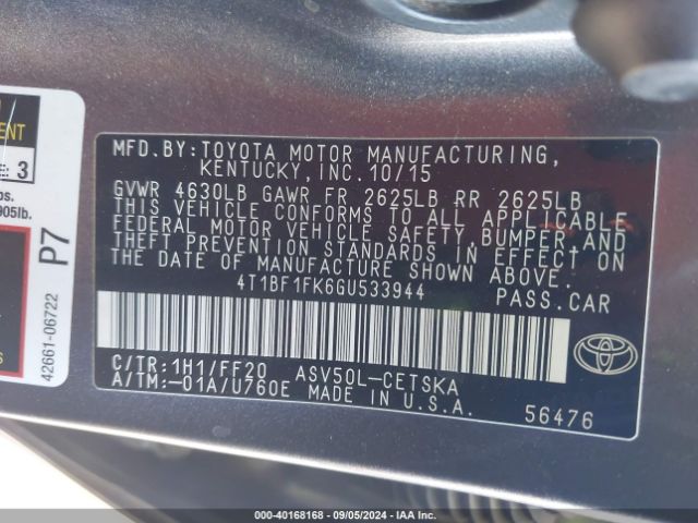 Photo 8 VIN: 4T1BF1FK6GU533944 - TOYOTA CAMRY 