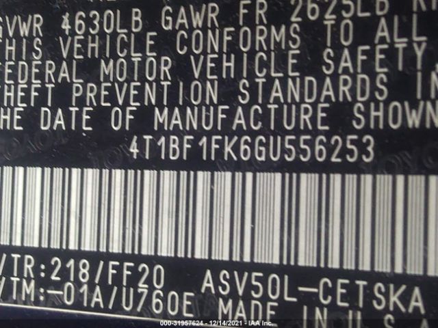 Photo 8 VIN: 4T1BF1FK6GU556253 - TOYOTA CAMRY 