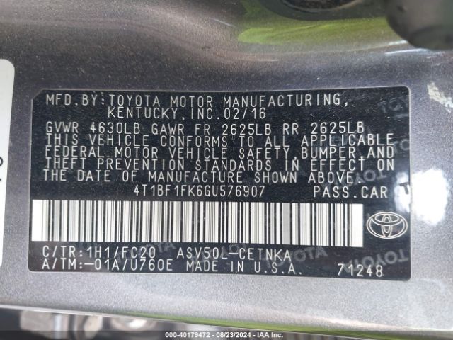 Photo 8 VIN: 4T1BF1FK6GU576907 - TOYOTA CAMRY 