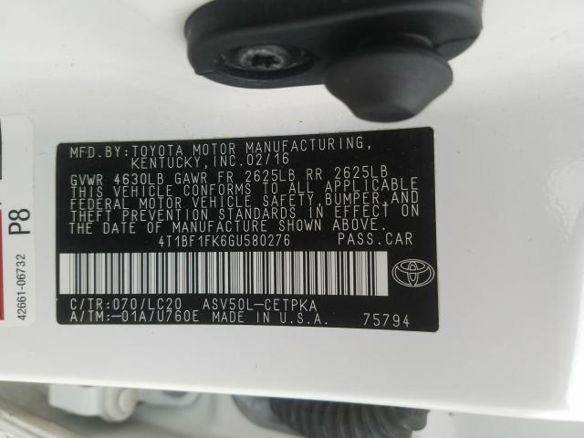 Photo 9 VIN: 4T1BF1FK6GU580276 - TOYOTA CAMRY LE 