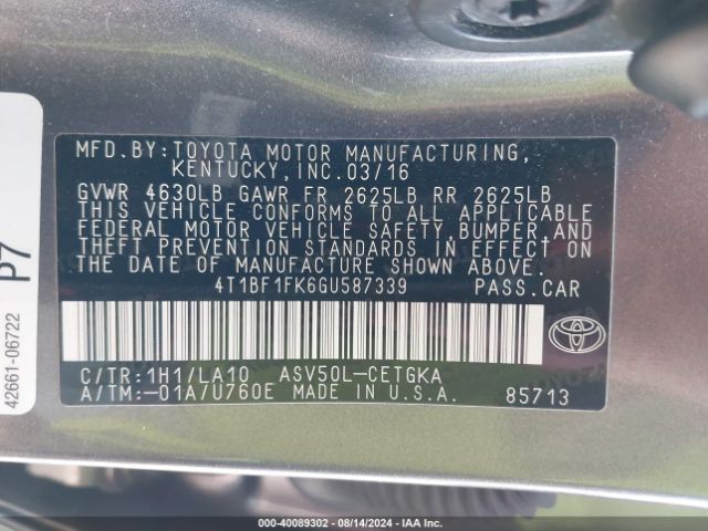 Photo 8 VIN: 4T1BF1FK6GU587339 - TOYOTA CAMRY 