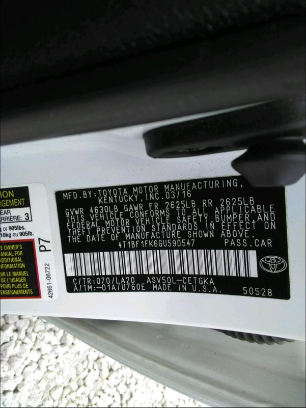 Photo 9 VIN: 4T1BF1FK6GU590547 - TOYOTA CAMRY LE 