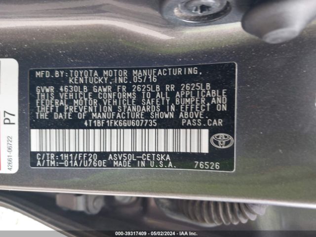 Photo 8 VIN: 4T1BF1FK6GU607735 - TOYOTA CAMRY 