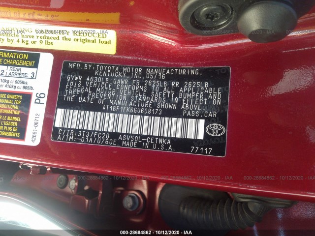 Photo 8 VIN: 4T1BF1FK6GU608173 - TOYOTA CAMRY 