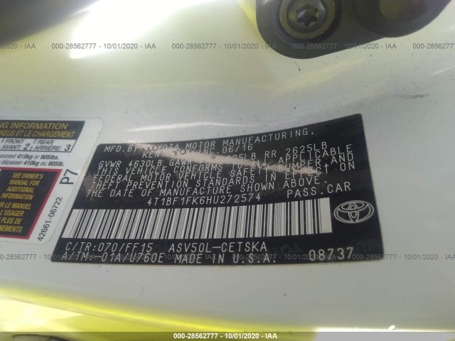 Photo 8 VIN: 4T1BF1FK6HU272574 - TOYOTA CAMRY 