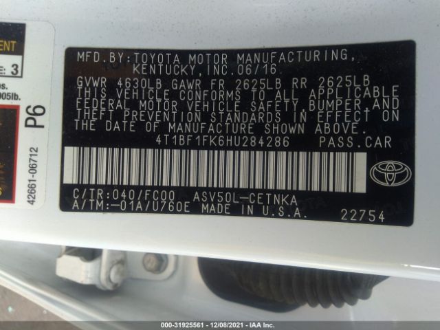 Photo 8 VIN: 4T1BF1FK6HU284286 - TOYOTA CAMRY 