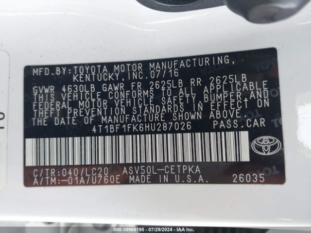 Photo 8 VIN: 4T1BF1FK6HU287026 - TOYOTA CAMRY 