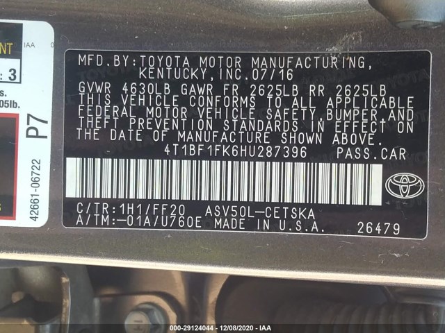 Photo 8 VIN: 4T1BF1FK6HU287396 - TOYOTA CAMRY 