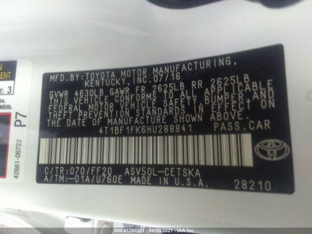 Photo 8 VIN: 4T1BF1FK6HU288841 - TOYOTA CAMRY 