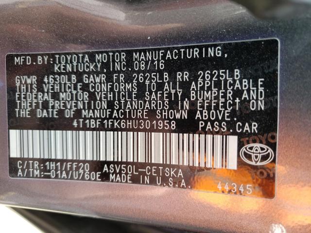 Photo 9 VIN: 4T1BF1FK6HU301958 - TOYOTA CAMRY LE 