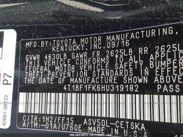 Photo 8 VIN: 4T1BF1FK6HU319182 - TOYOTA CAMRY 