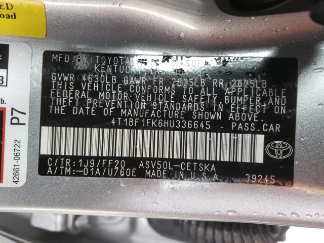 Photo 9 VIN: 4T1BF1FK6HU336645 - TOYOTA CAMRY LE 