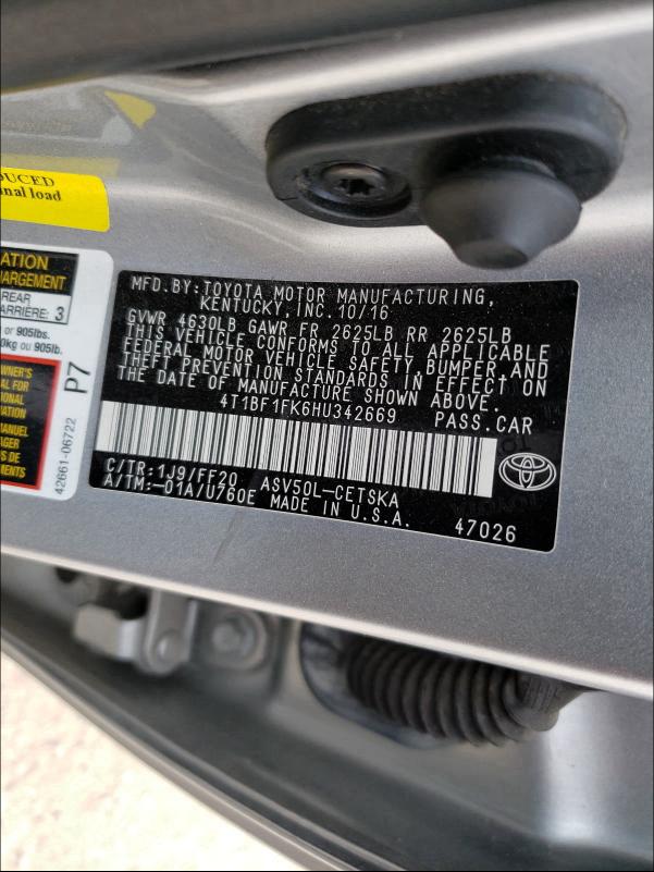 Photo 9 VIN: 4T1BF1FK6HU342669 - TOYOTA CAMRY LE 